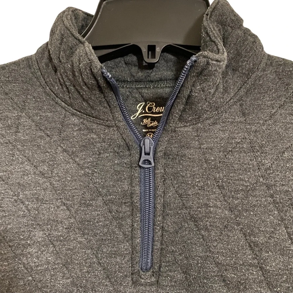 J. Crew Quilted Quarter Zip Pullover Mens Medium Gray Excellent Diamond Pattern